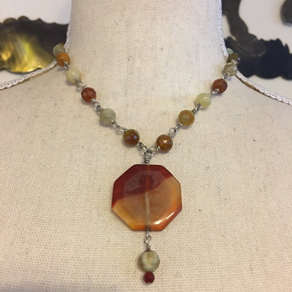 Vintage natural stone angel medallion necklace